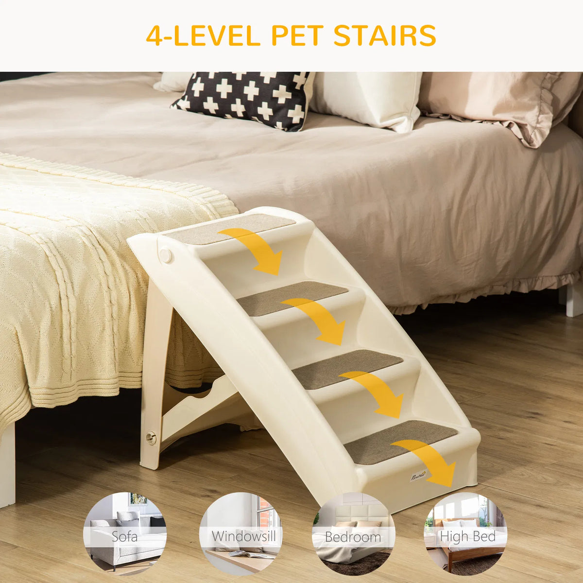 PawHut 4-Level Foldable Pet Stairs with Nonslip Soft Mats - Dogs Up to 22 lbs - 3 colors