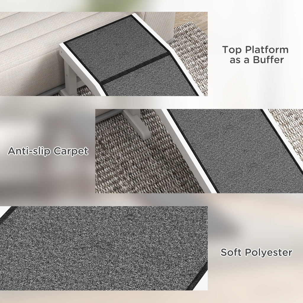 Collage of pet ramp with anti-slip carpet soft polyester and top platform