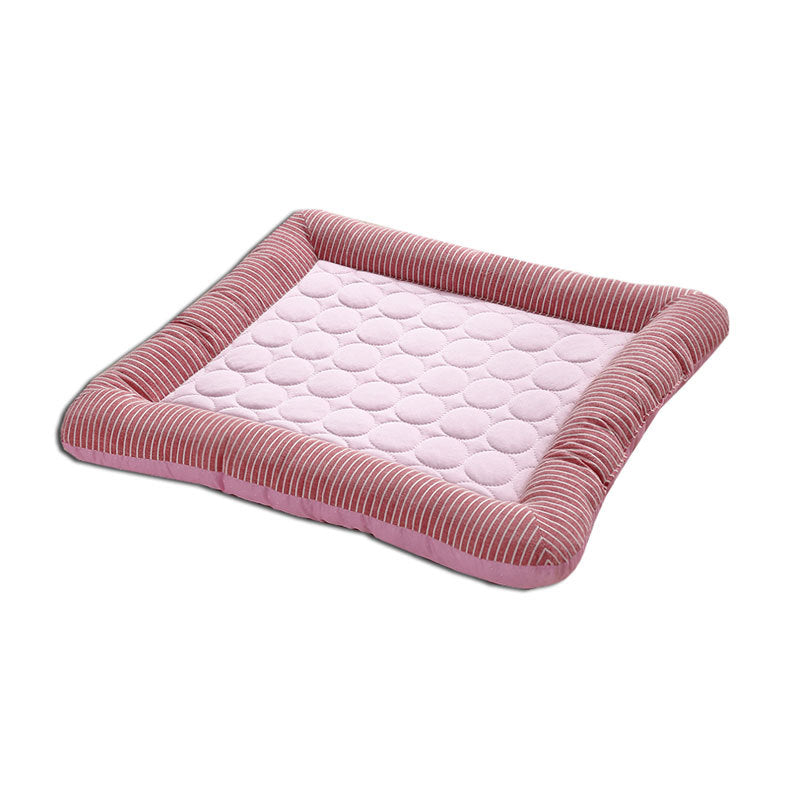 Pink pet bed with striped border