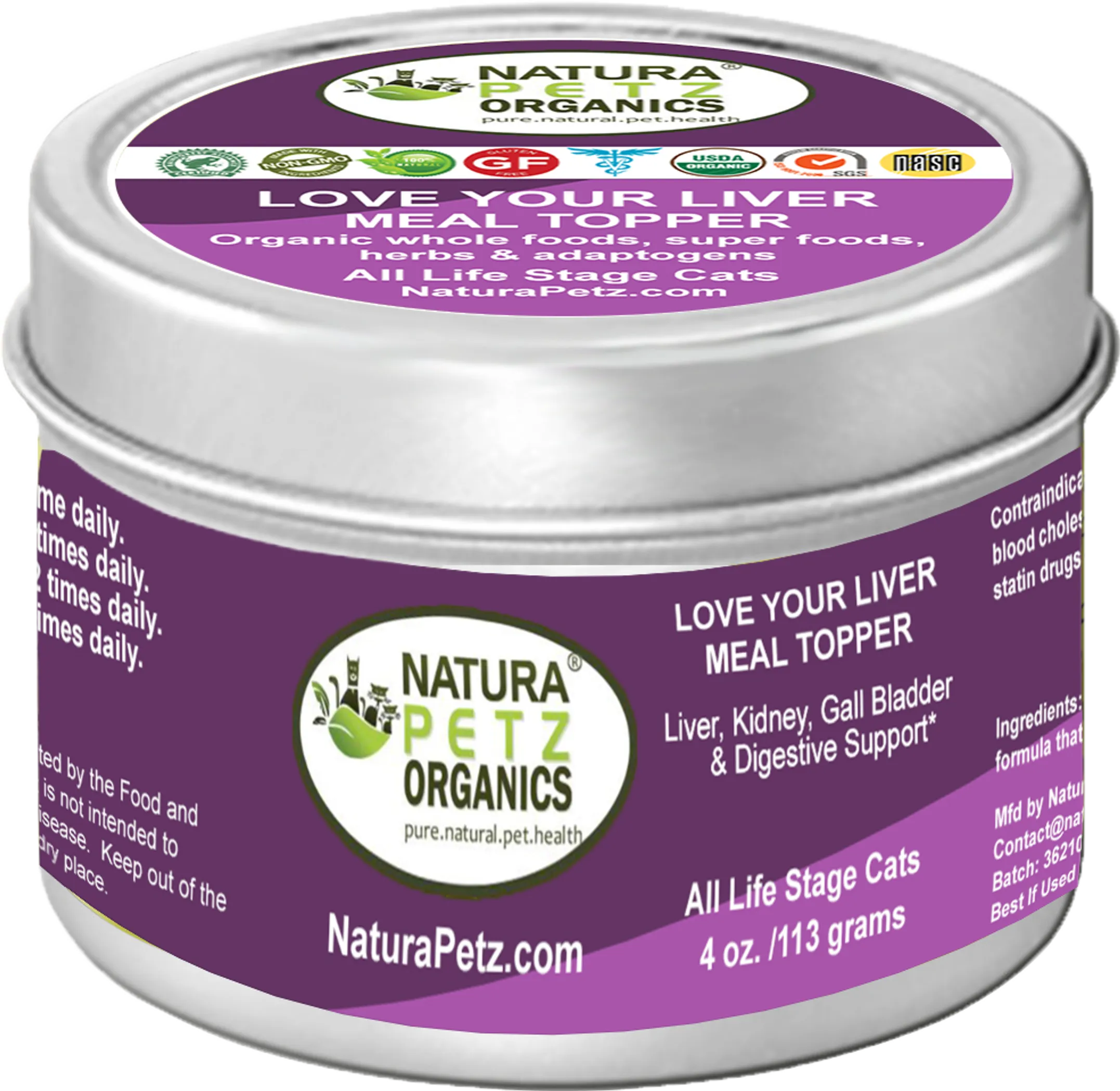 Natura Petz Organics Love Your Liver Meal Topper for cats container