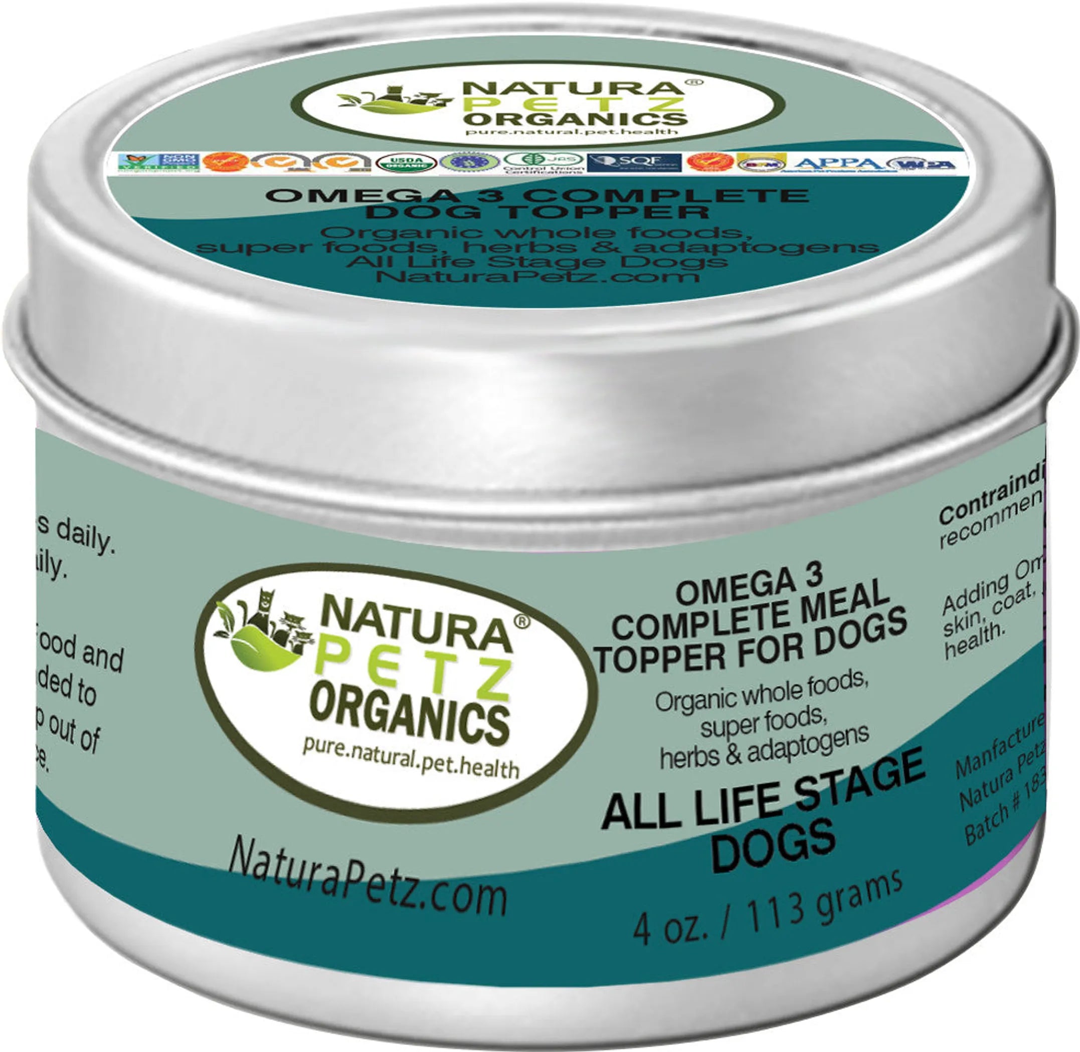 Natura Petz Organics Omega 3 Complete Dog Topper container