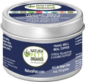 Natura Petz Organics travel well meal topper for cats in a metal tin with blue label.