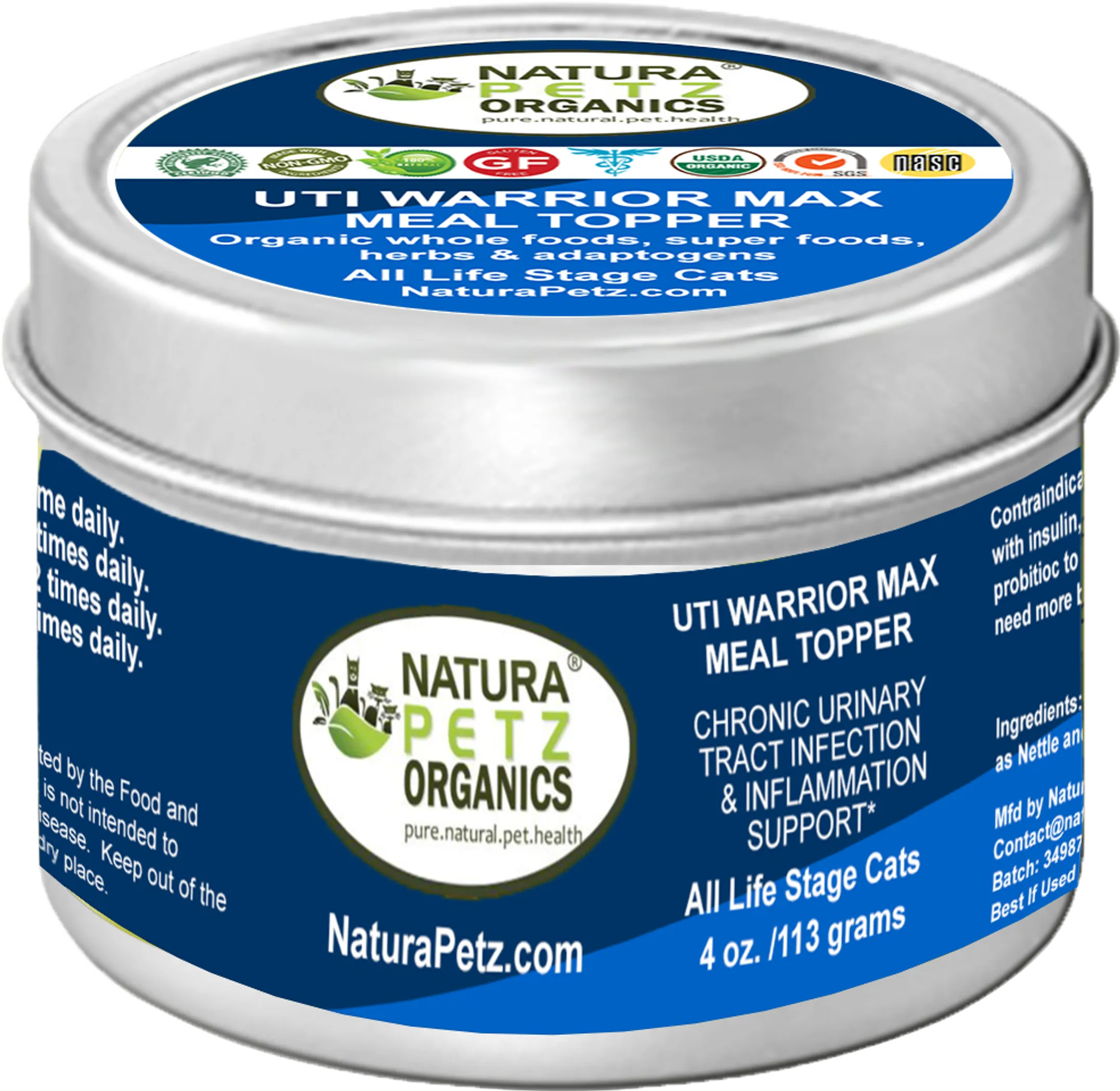 Natura Petz Organics UTI Warrior Max for cats Meal Topper container