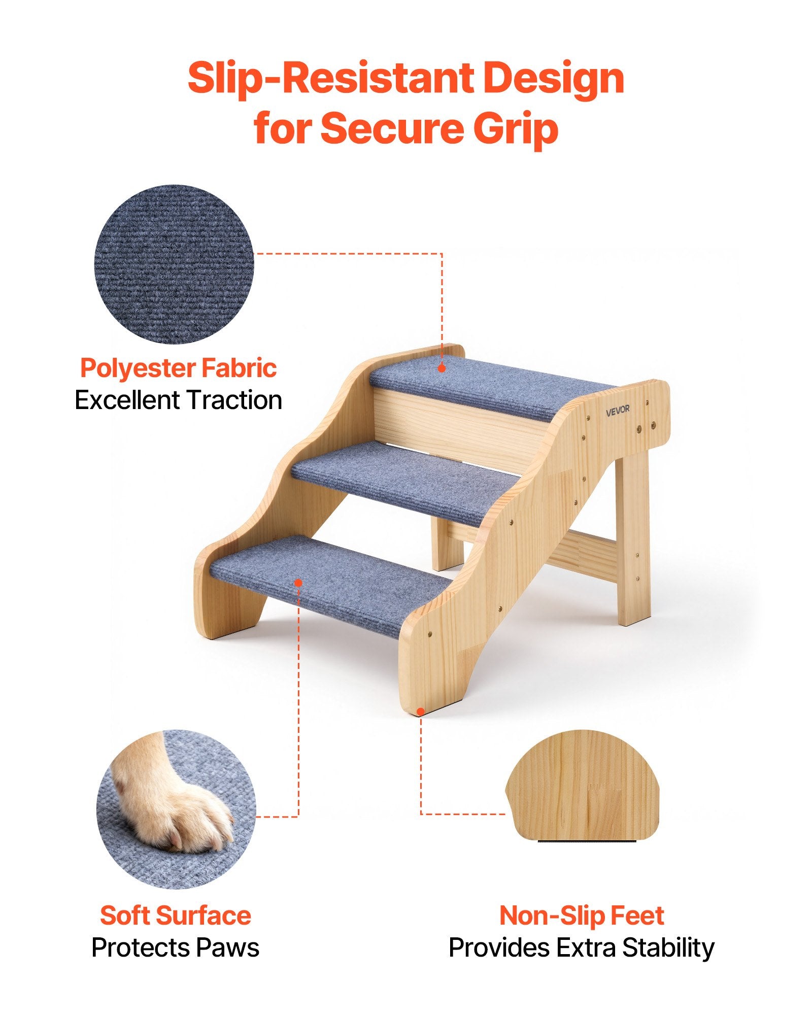 Pet staircase with slip-resistant design features
