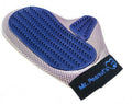 Blue and white pet grooming glove with blue textured surface, branded 'Mr. Peanut's'.