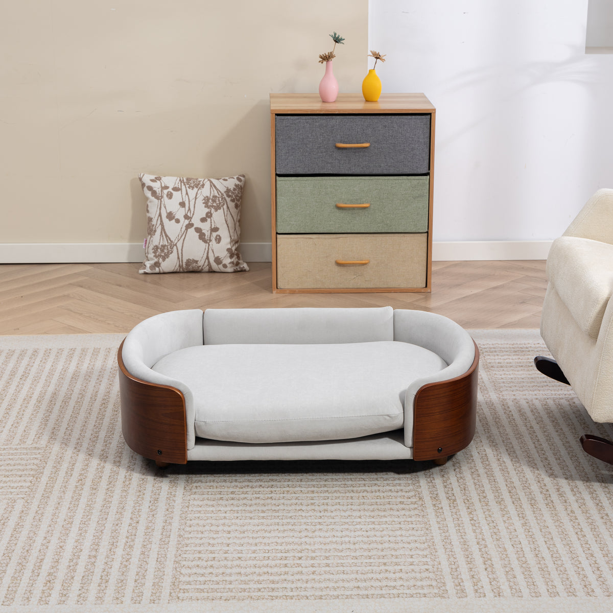 Scandinavian style Elevated Pet Sofa With Solid Wood legs and Wood Back, Multiple colors, Large Size