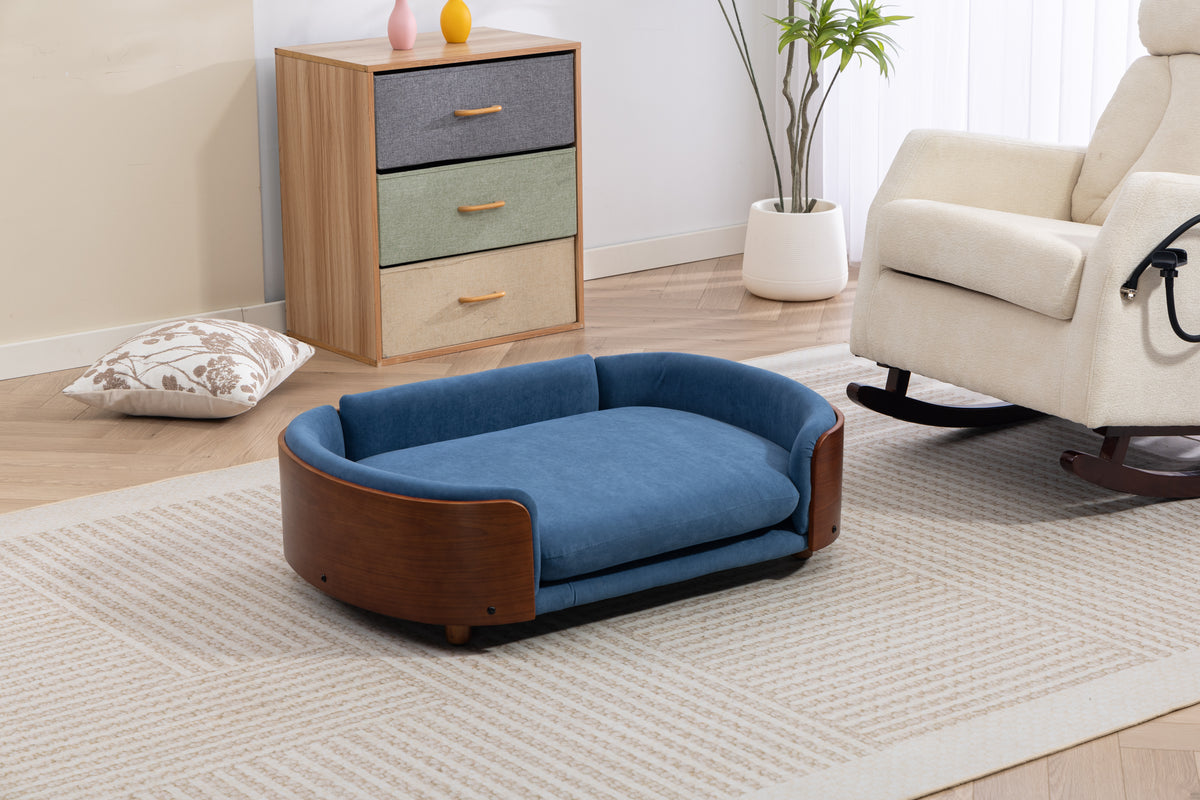 Scandinavian style Elevated Pet Sofa With Solid Wood legs and Wood Back, Multiple colors, Large Size