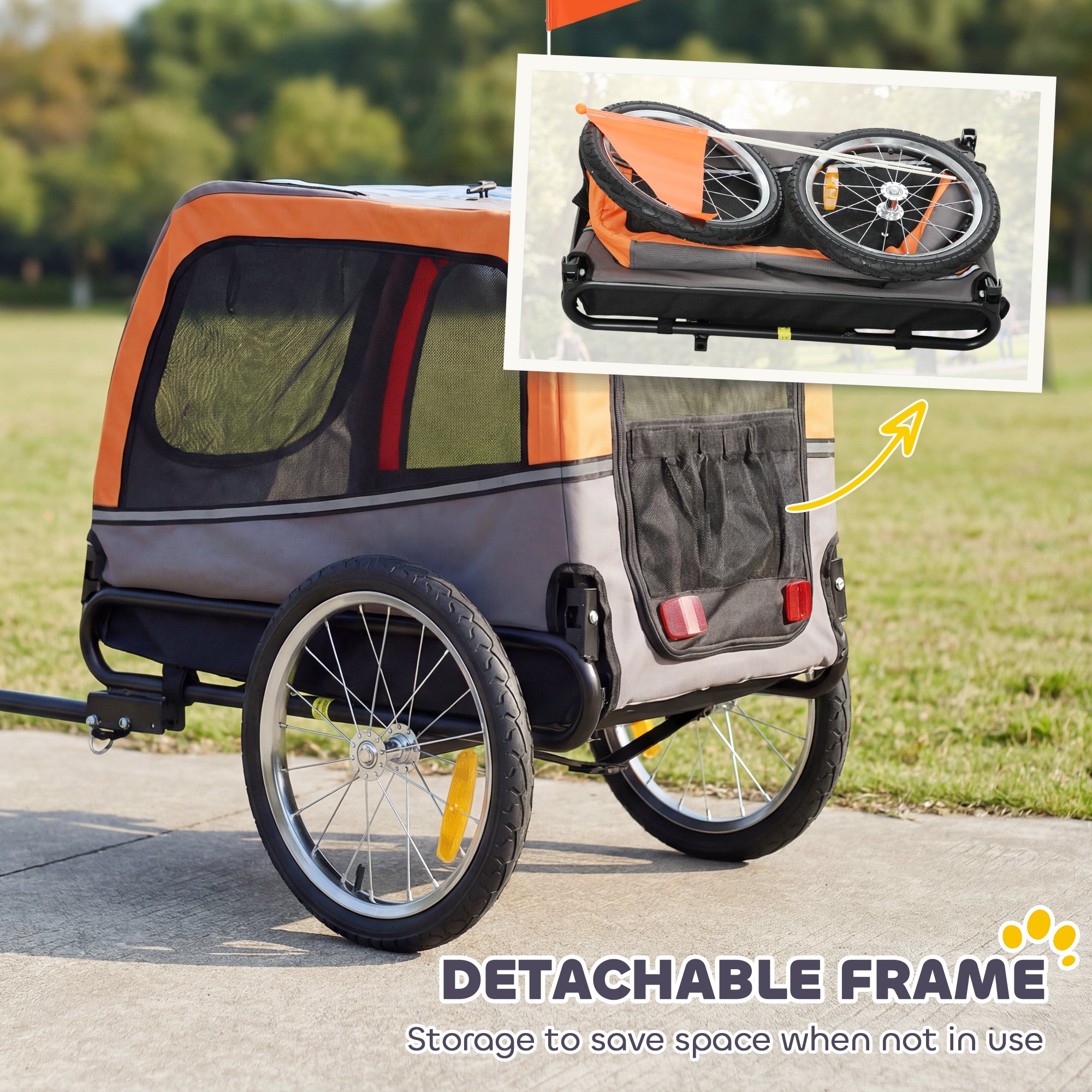 Dog Bike Trailer, Pet Cart Bicycle Carrier with 2 Entrances, Quick Release Wheels, Reflectors, Flag, Safety Leash