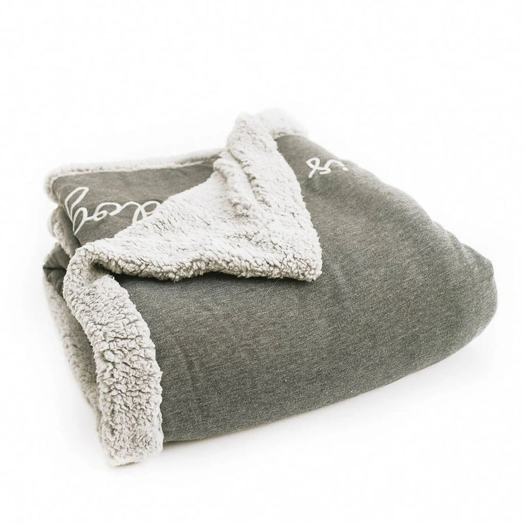 Gray blanket with white sherpa lining