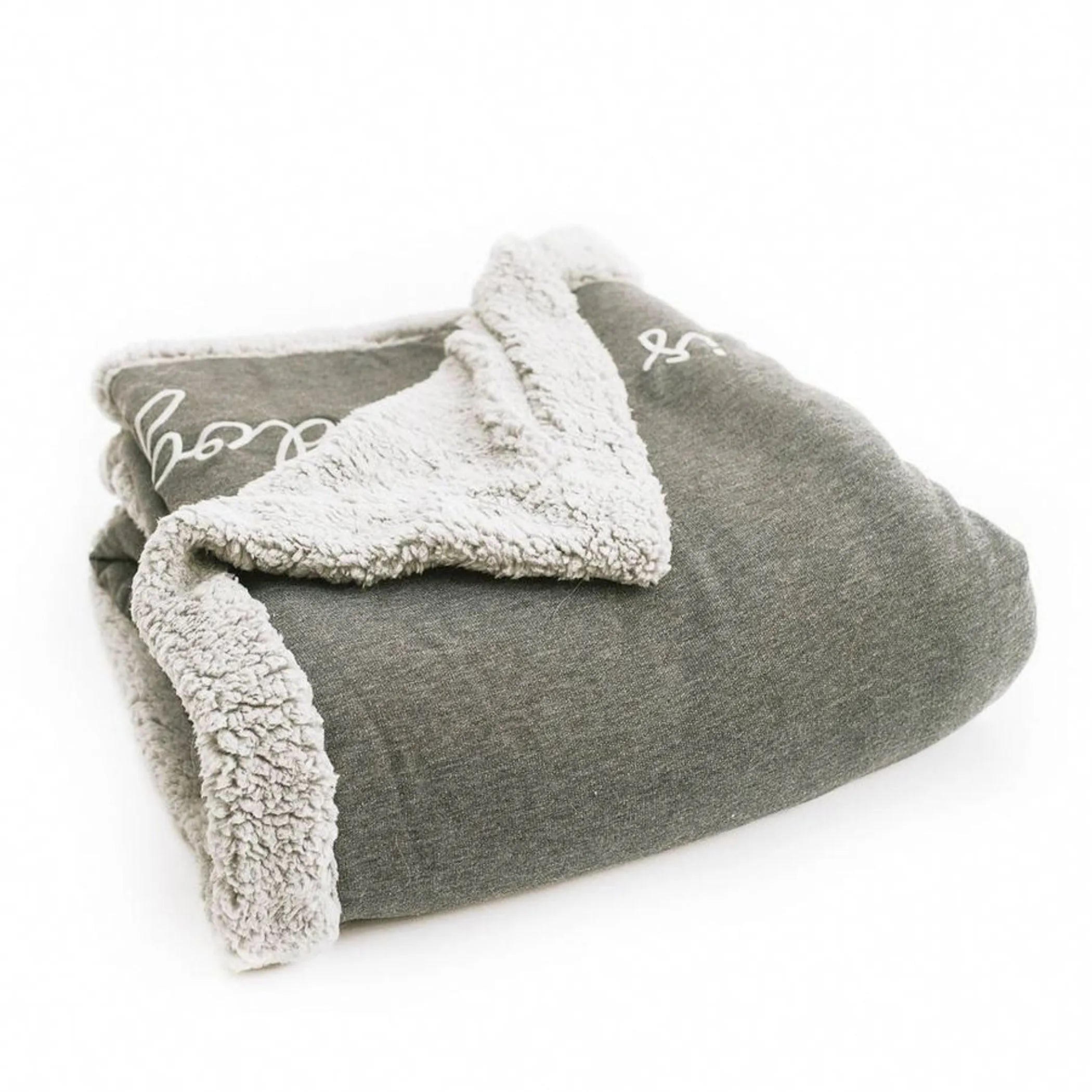 Gray blanket with white sherpa lining