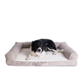 Dog lying on a beige orthopedic pet bed