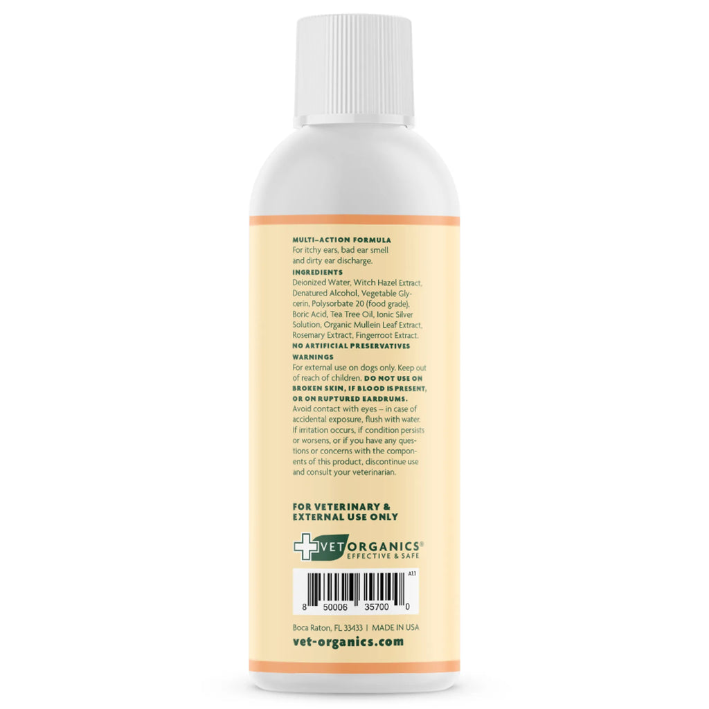Rear of Bottle of EcoEars ear cleaner for dogs