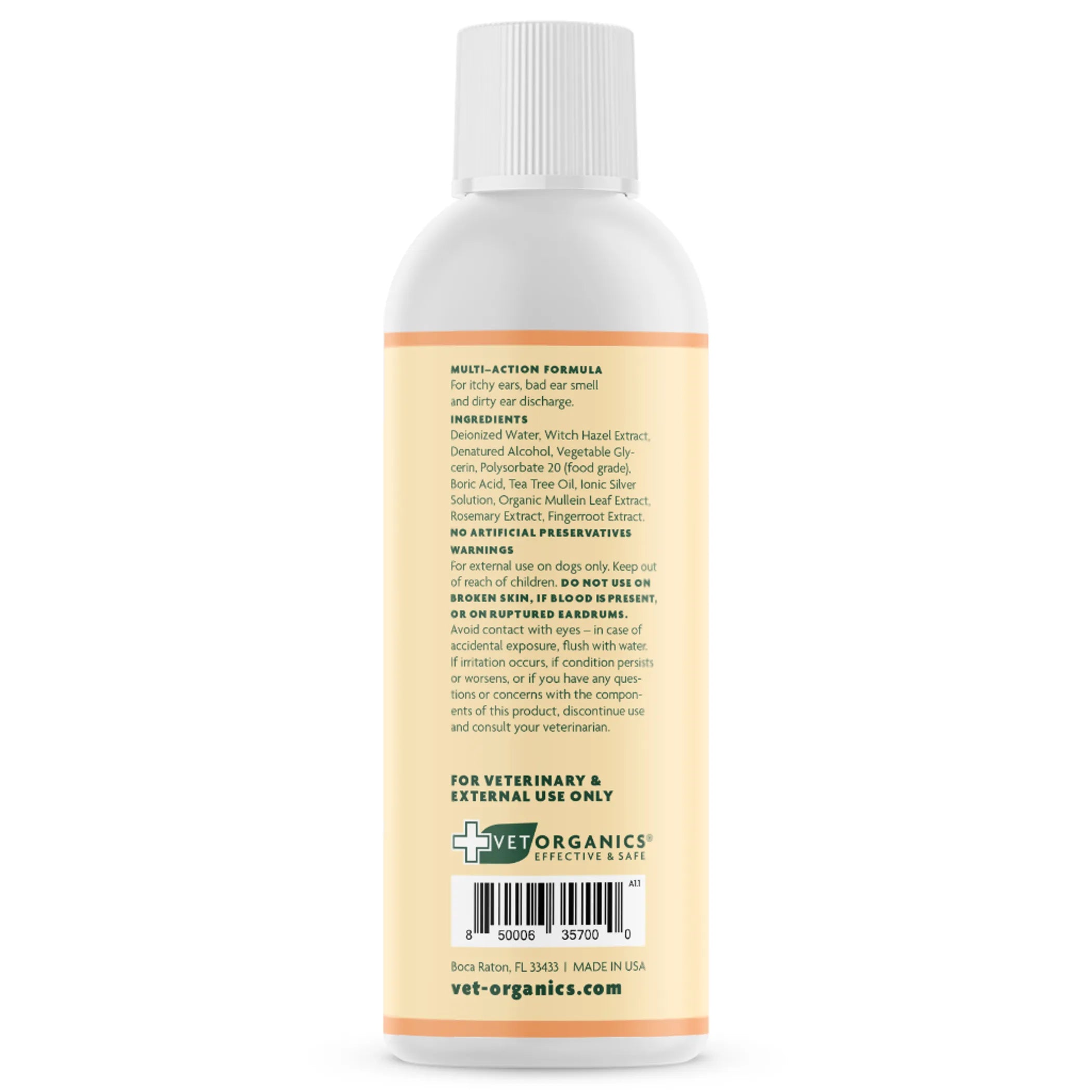 Rear of Bottle of EcoEars ear cleaner for dogs