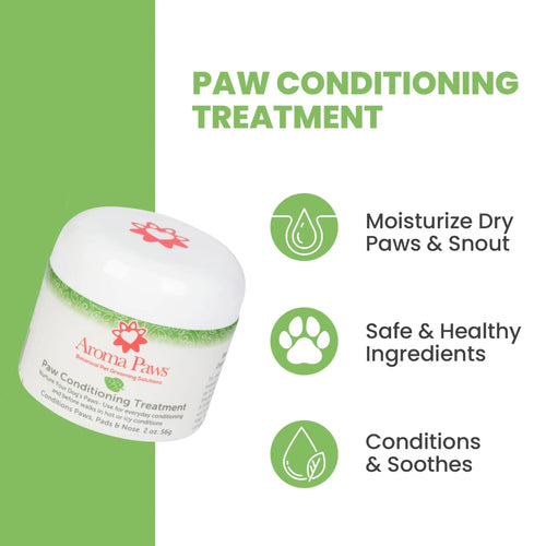 Aroma Paws paw conditioning treatment jar with benefits listed