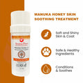 Aroma Paws Manuka Honey skin soothing treatment bottle with features listed