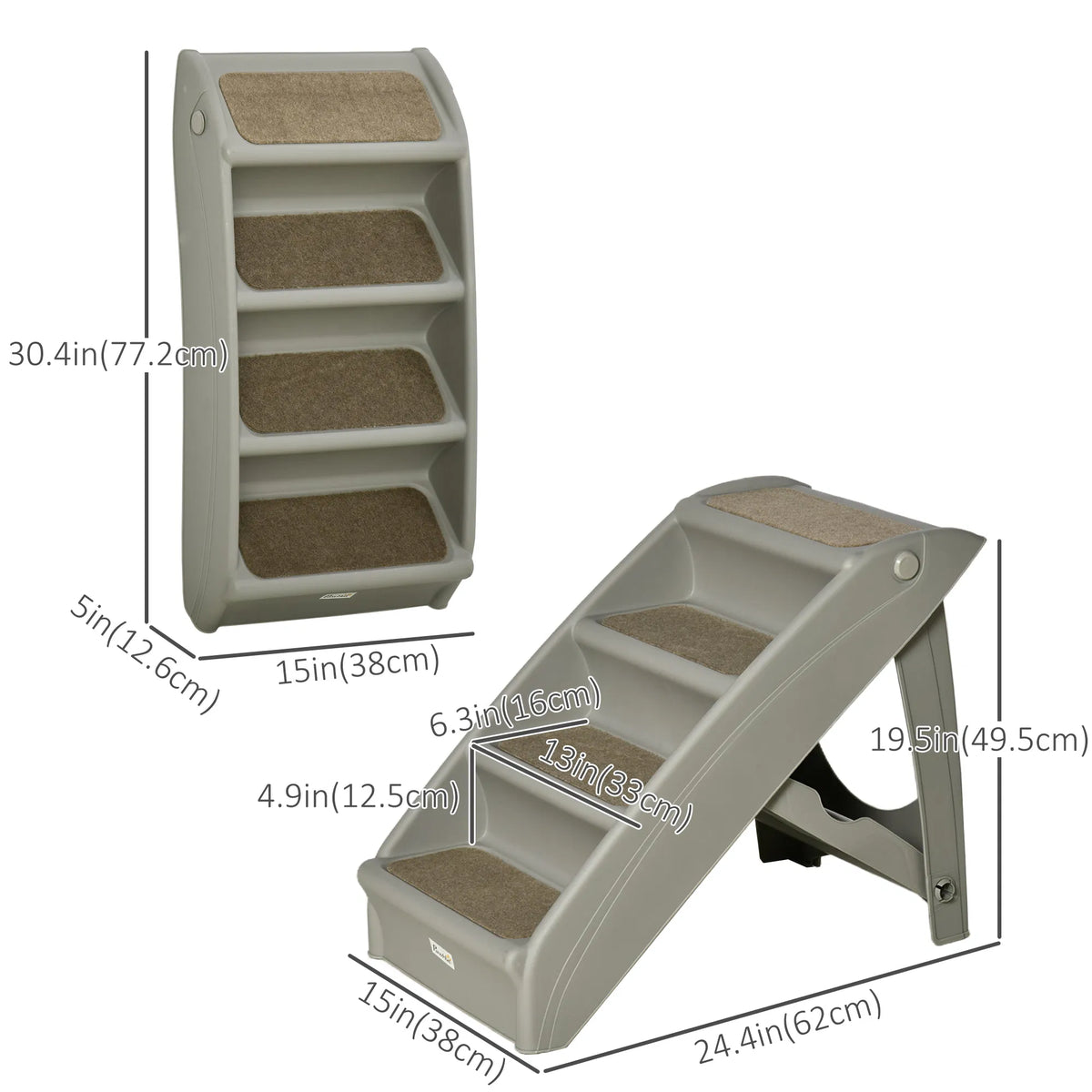 PawHut 4-Level Foldable Pet Stairs with Nonslip Soft Mats - Dogs Up to 22 lbs - 3 colors