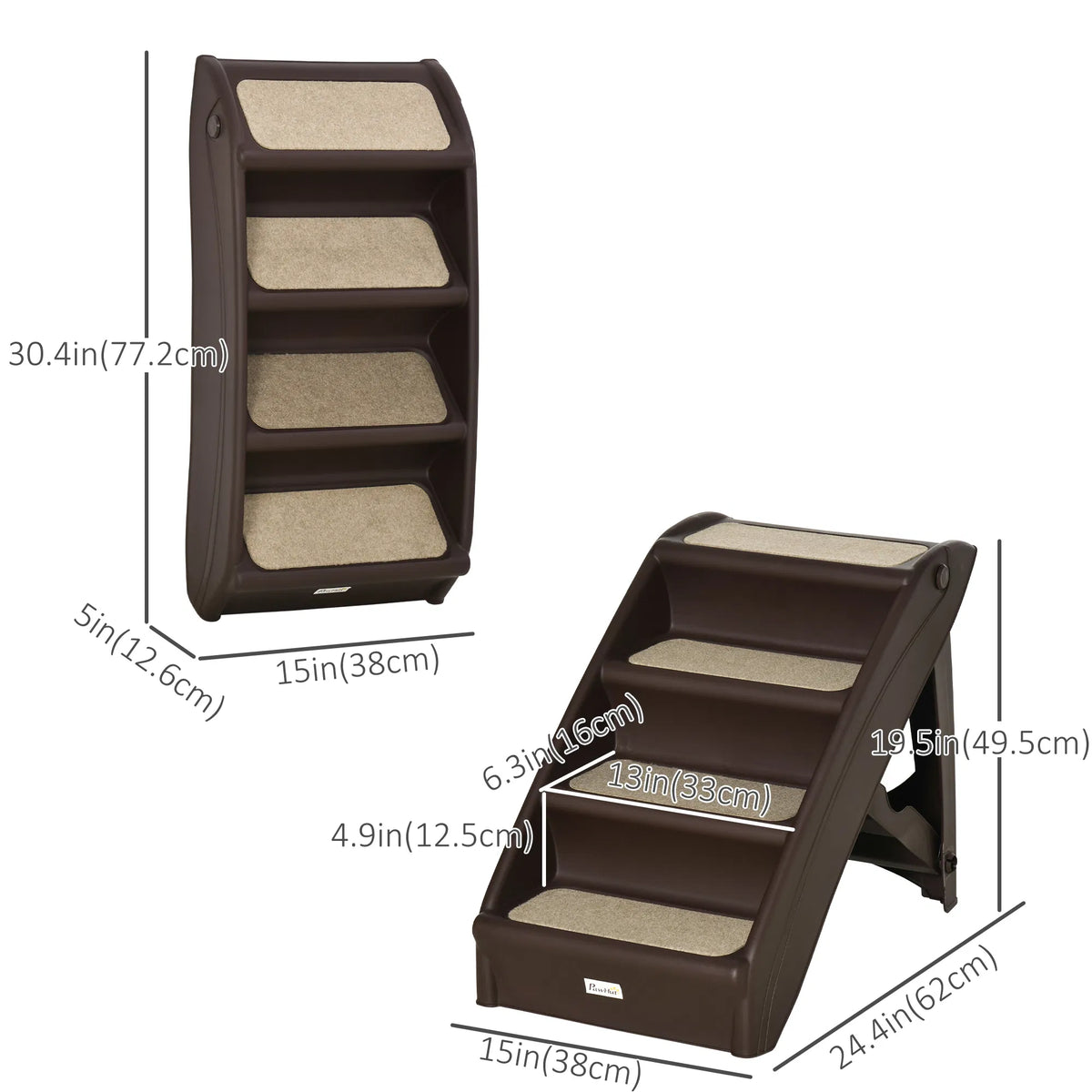 PawHut 4-Level Foldable Pet Stairs with Nonslip Soft Mats - Dogs Up to 22 lbs - 3 colors