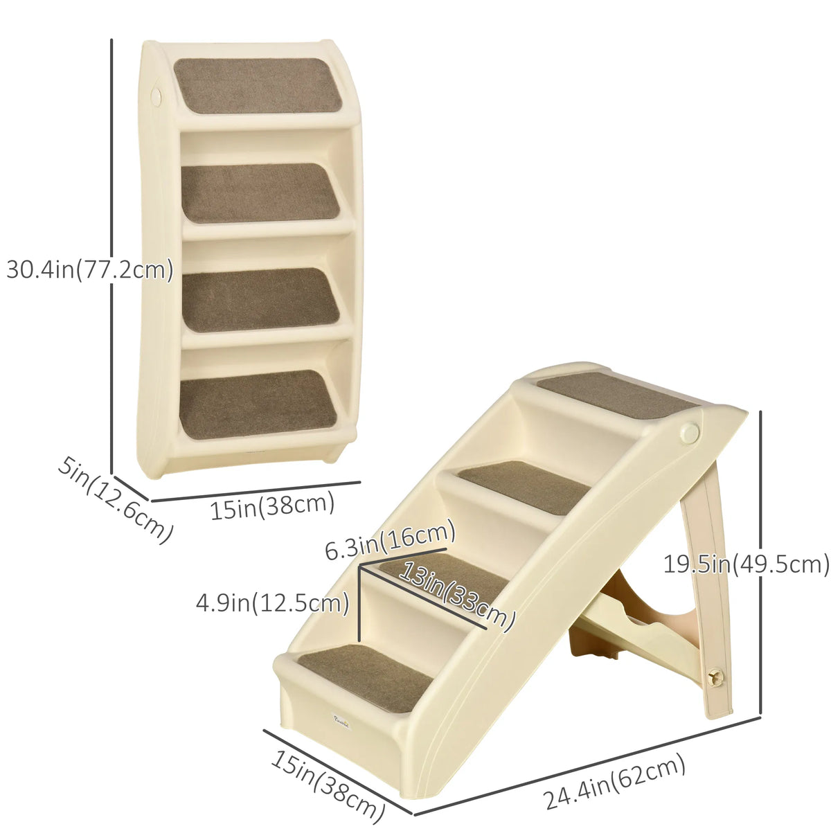 PawHut 4-Level Foldable Pet Stairs with Nonslip Soft Mats - Dogs Up to 22 lbs - 3 colors