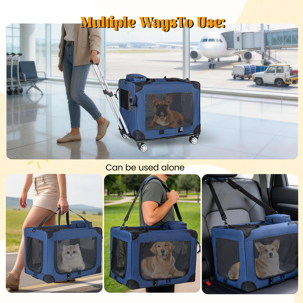 Collapsible Travel Dog Crate on Wheels For Medium & Large Dogs. 24 or 28 Inch.