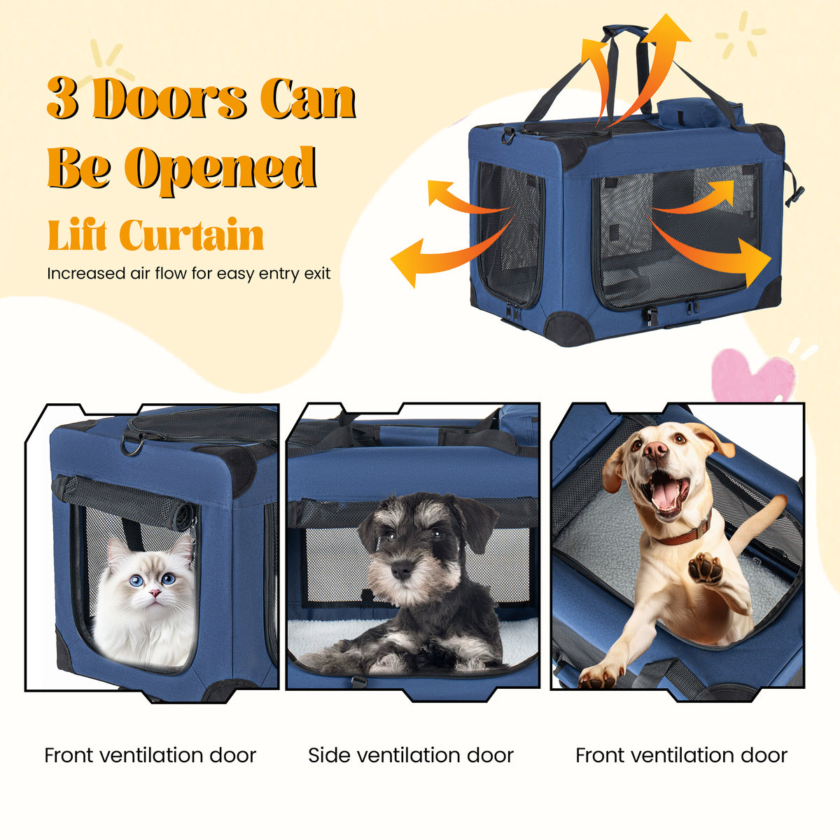 Collapsible Travel Dog Crate. Mesh Windows, Indoor Outdoor Use. 32, 36, & 40 inch.