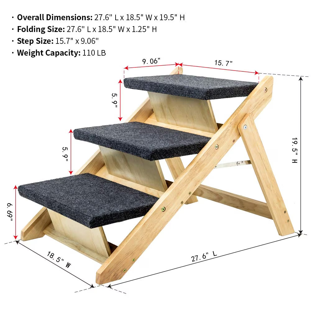 Wooden pet steps with dimensions and specifications
