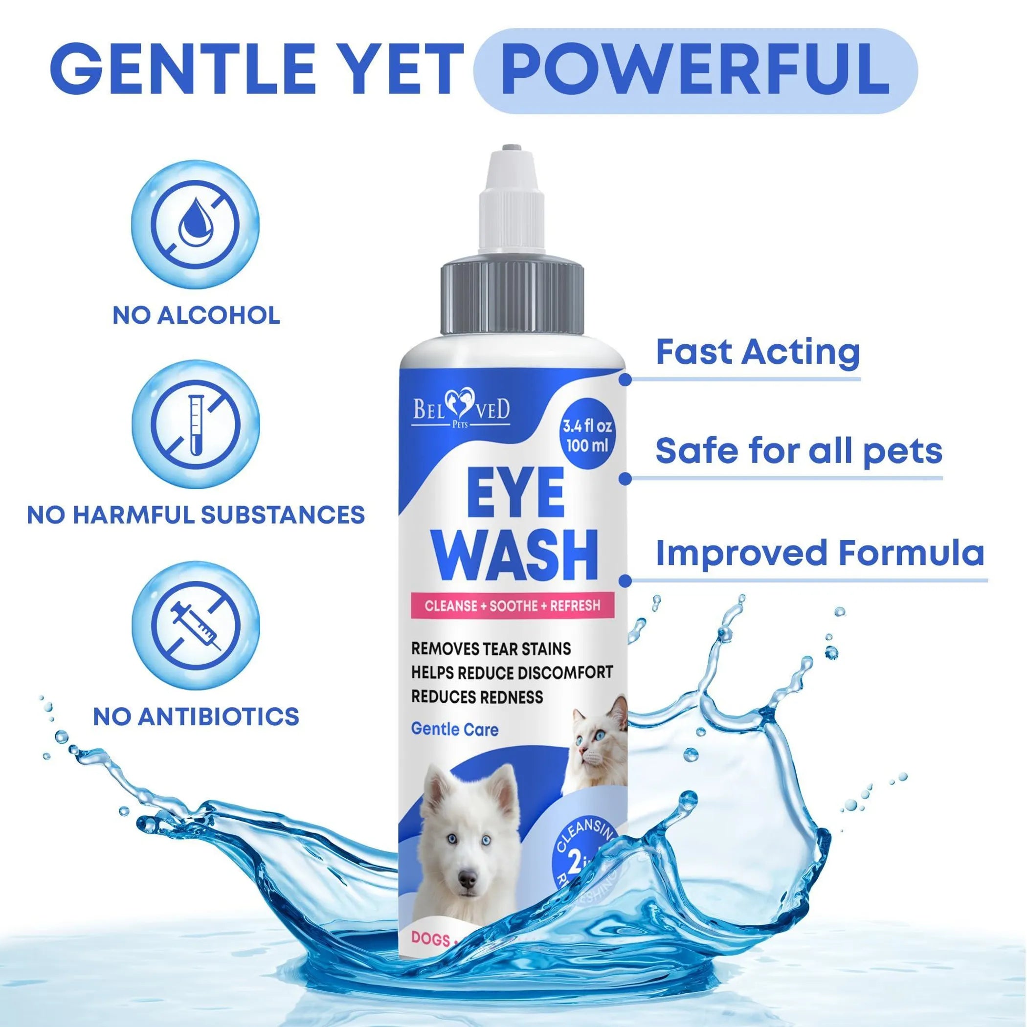 Pet eye wash bottle with features and benefits