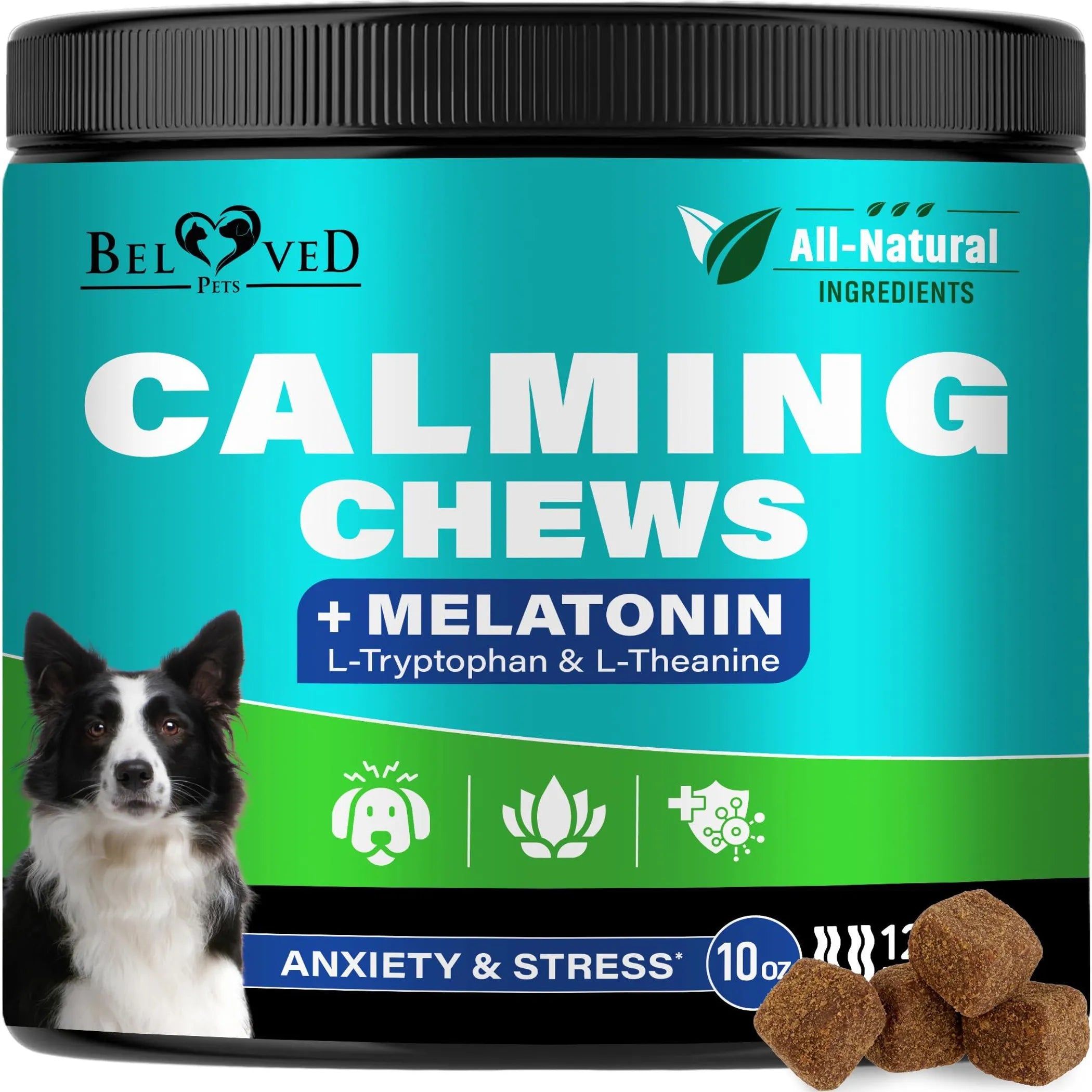 Jar of Beloved Pets Calming Chews with Melatonin for dogs