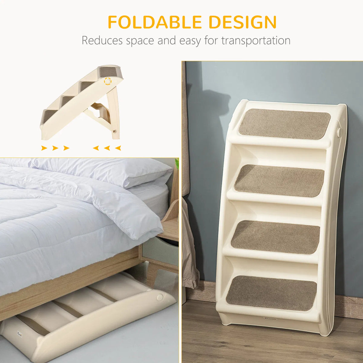 PawHut 4-Level Foldable Pet Stairs with Nonslip Soft Mats - Dogs Up to 22 lbs - 3 colors