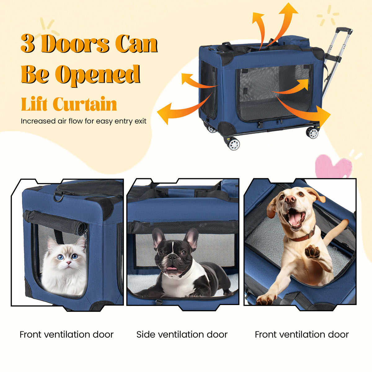 Collapsible Travel Dog Crate on Wheels For Medium & Large Dogs. 24 or 28 Inch.