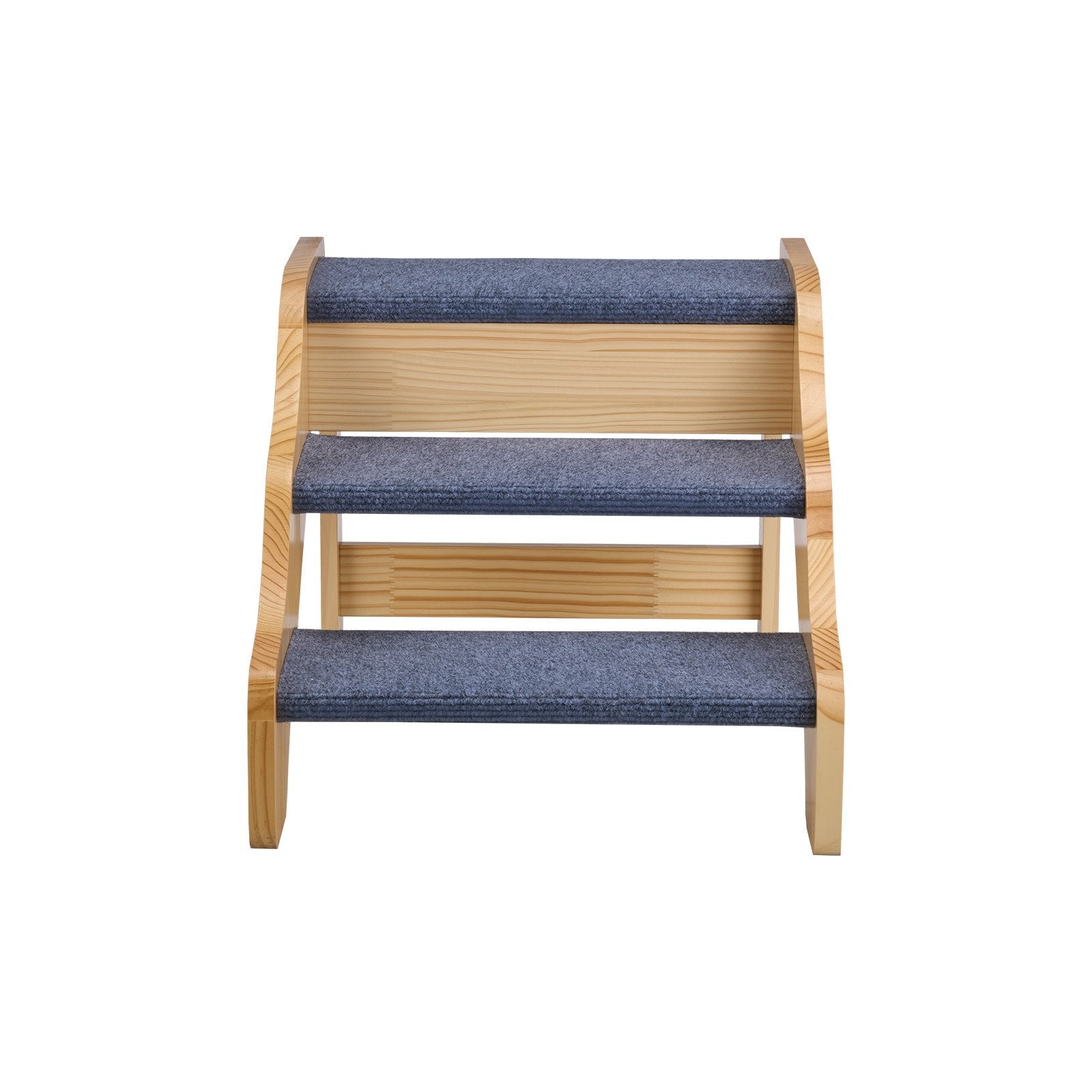 Set of three pet steps with blue textured stairs and wooden frame