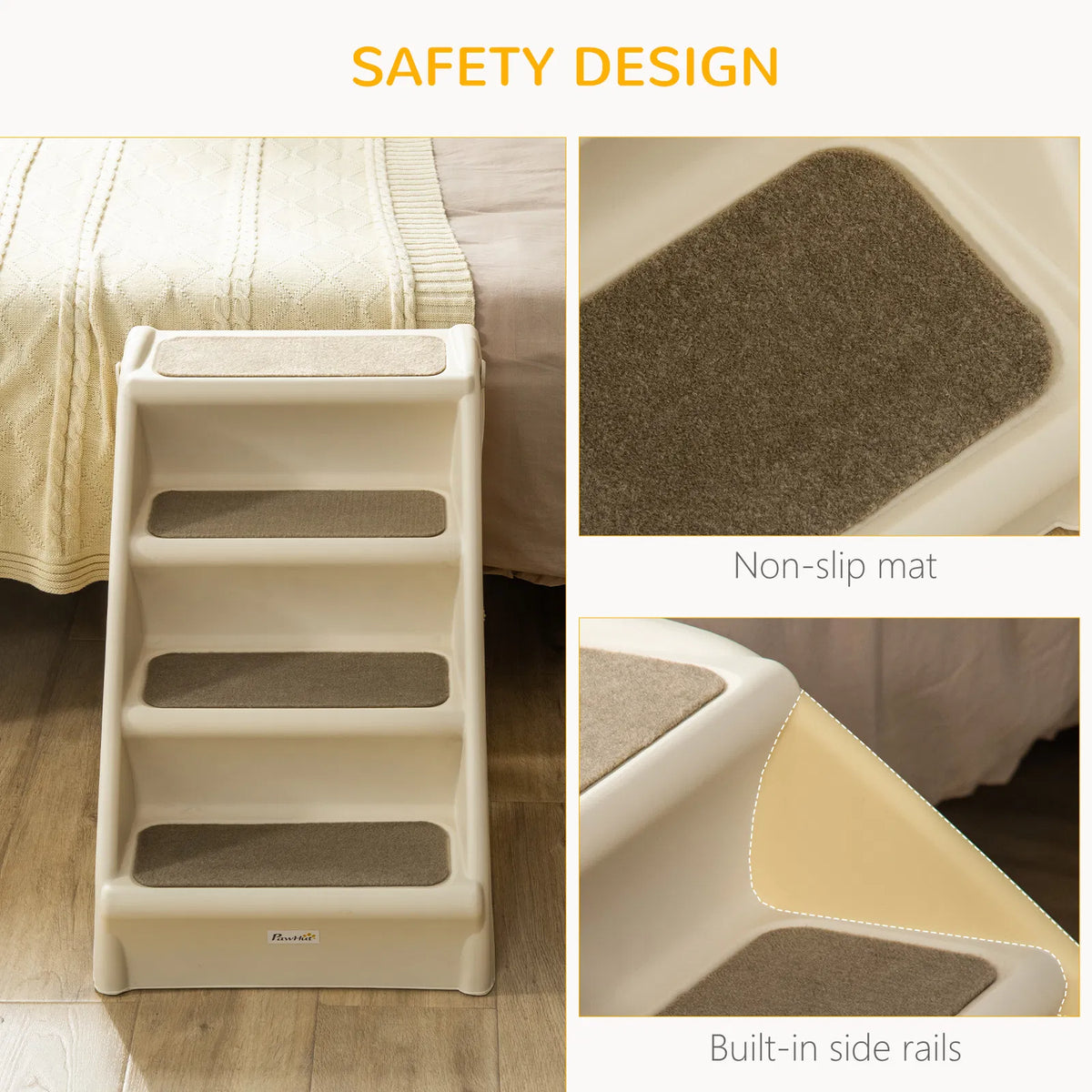 PawHut 4-Level Foldable Pet Stairs with Nonslip Soft Mats - Dogs Up to 22 lbs - 3 colors