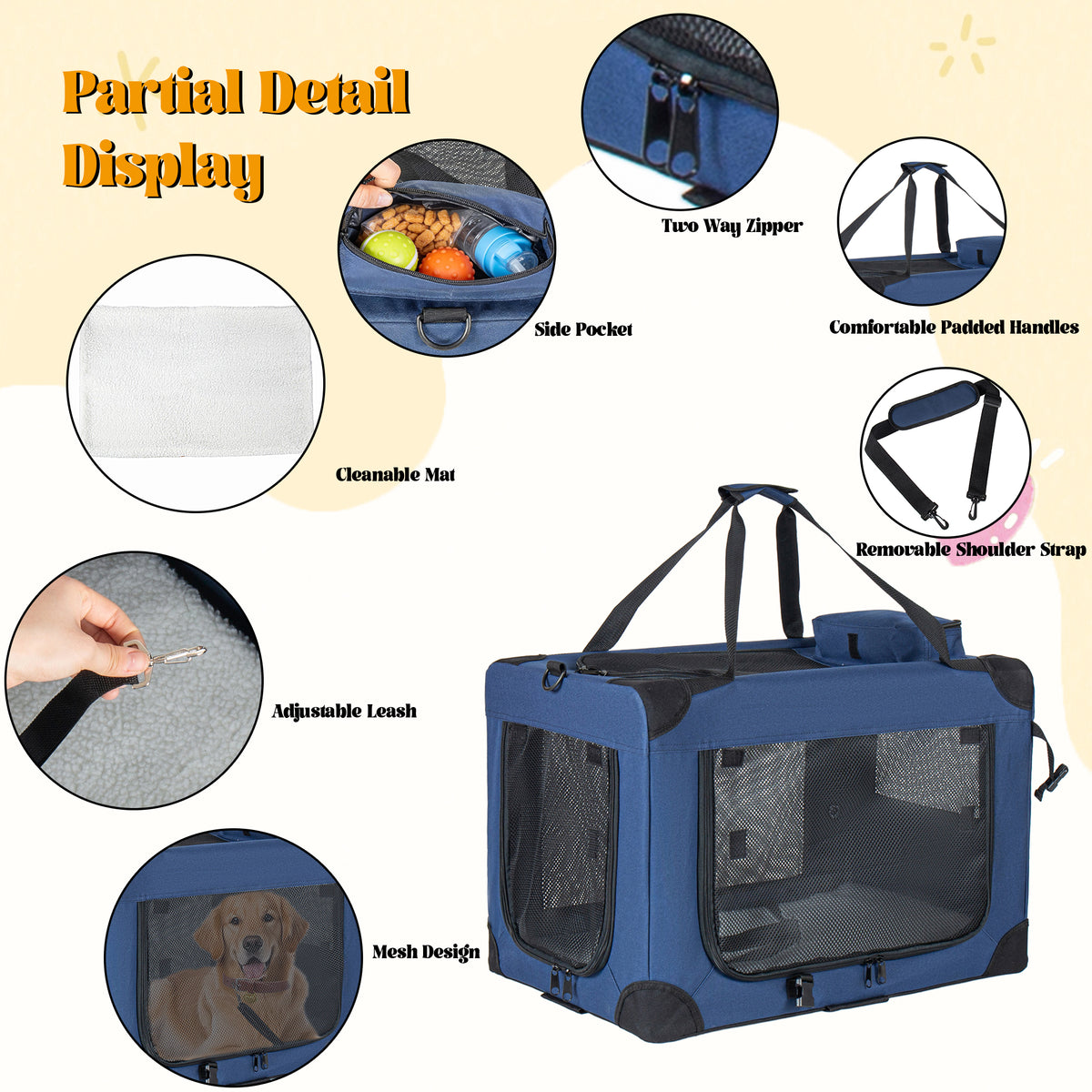 Collapsible Travel Dog Crate. Mesh Windows, Indoor Outdoor Use. 32, 36, & 40 inch.