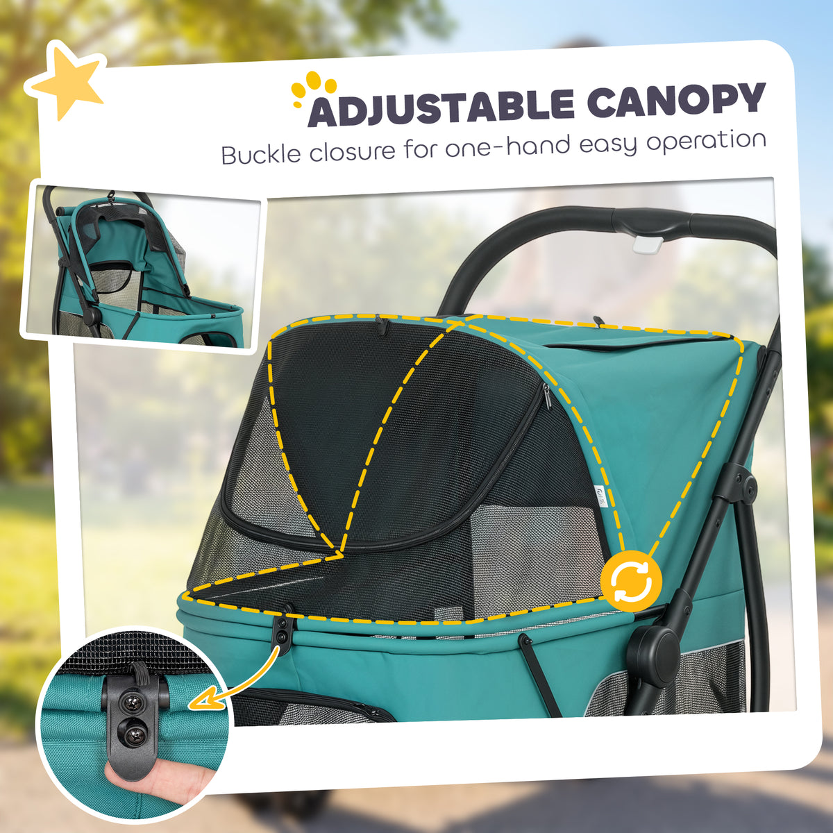 3 Wheel Pet Stroller with Easy One-Click Quick Fold - Gray or Green