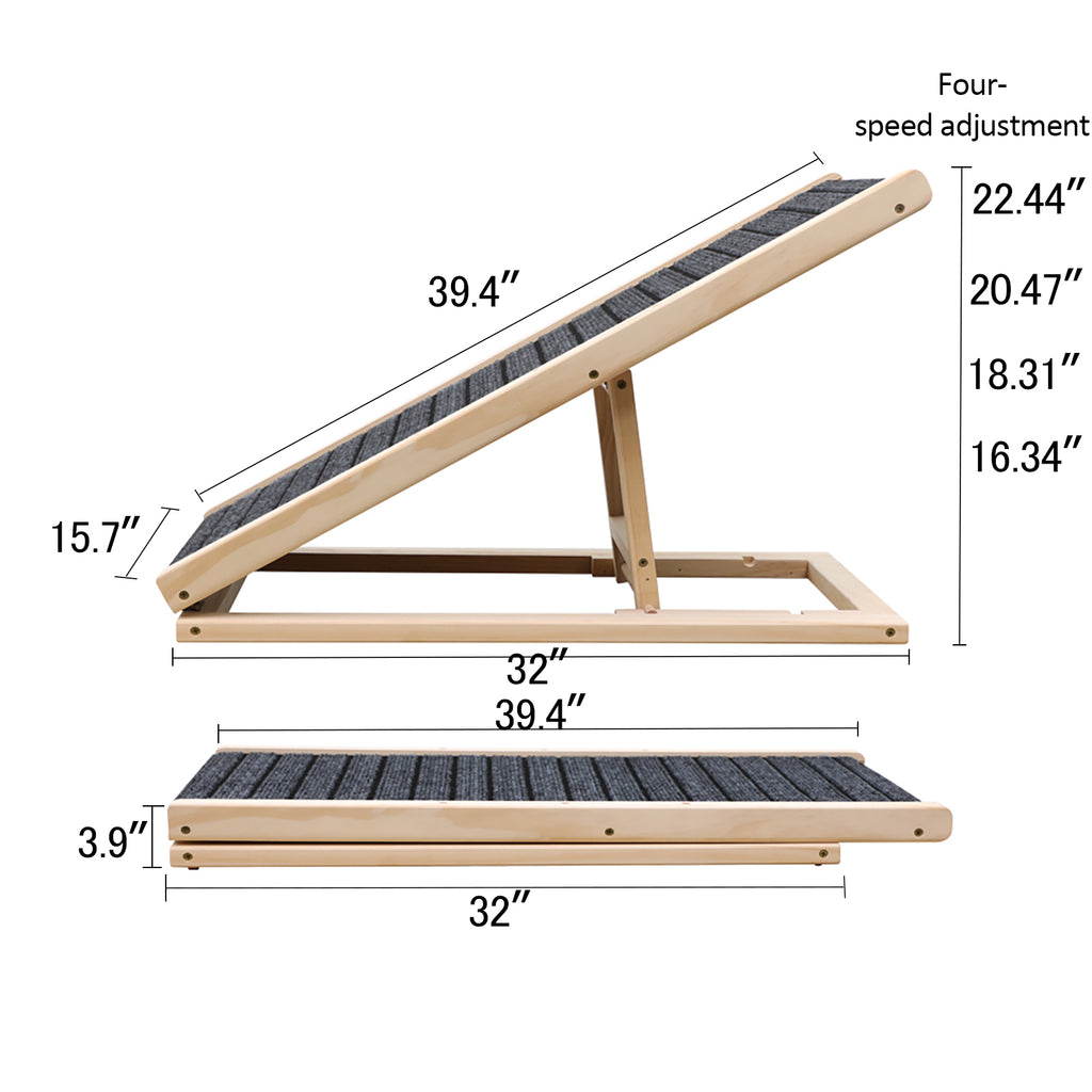 Measurement chart of a foldable pet ramp 