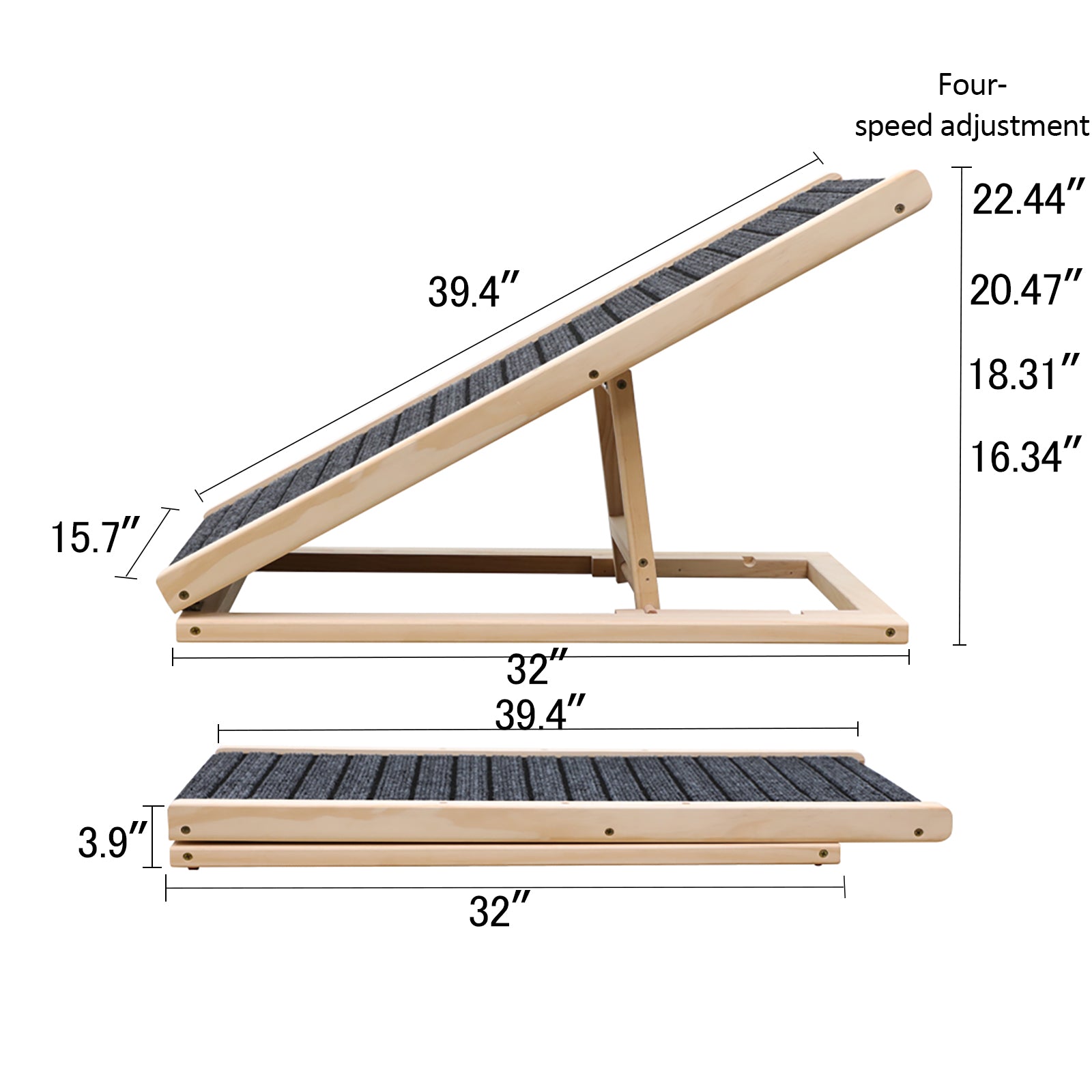 Measurement chart of a foldable pet ramp 