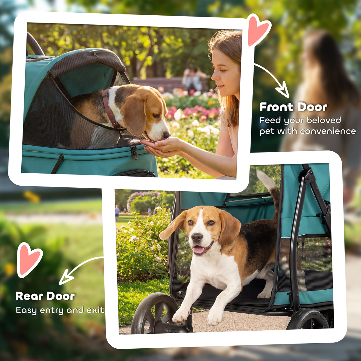 3 Wheel Pet Stroller with Easy One-Click Quick Fold - Gray or Green