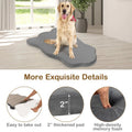 Dog sitting on a gray pet mat with features highlighted below.