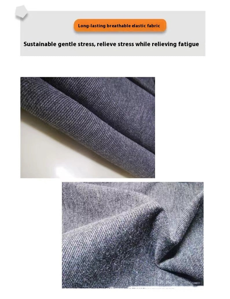 long-lasting breathable elastic fabric with close-up images of gray fabric.