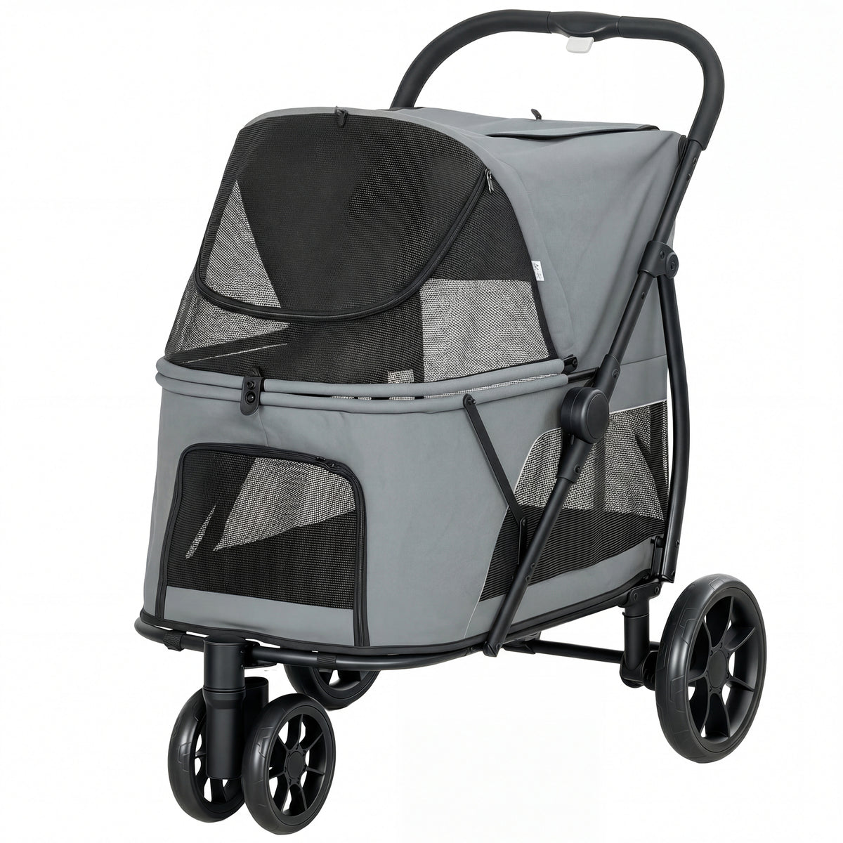 3 Wheel Pet Stroller with Easy One-Click Quick Fold - Gray or Green