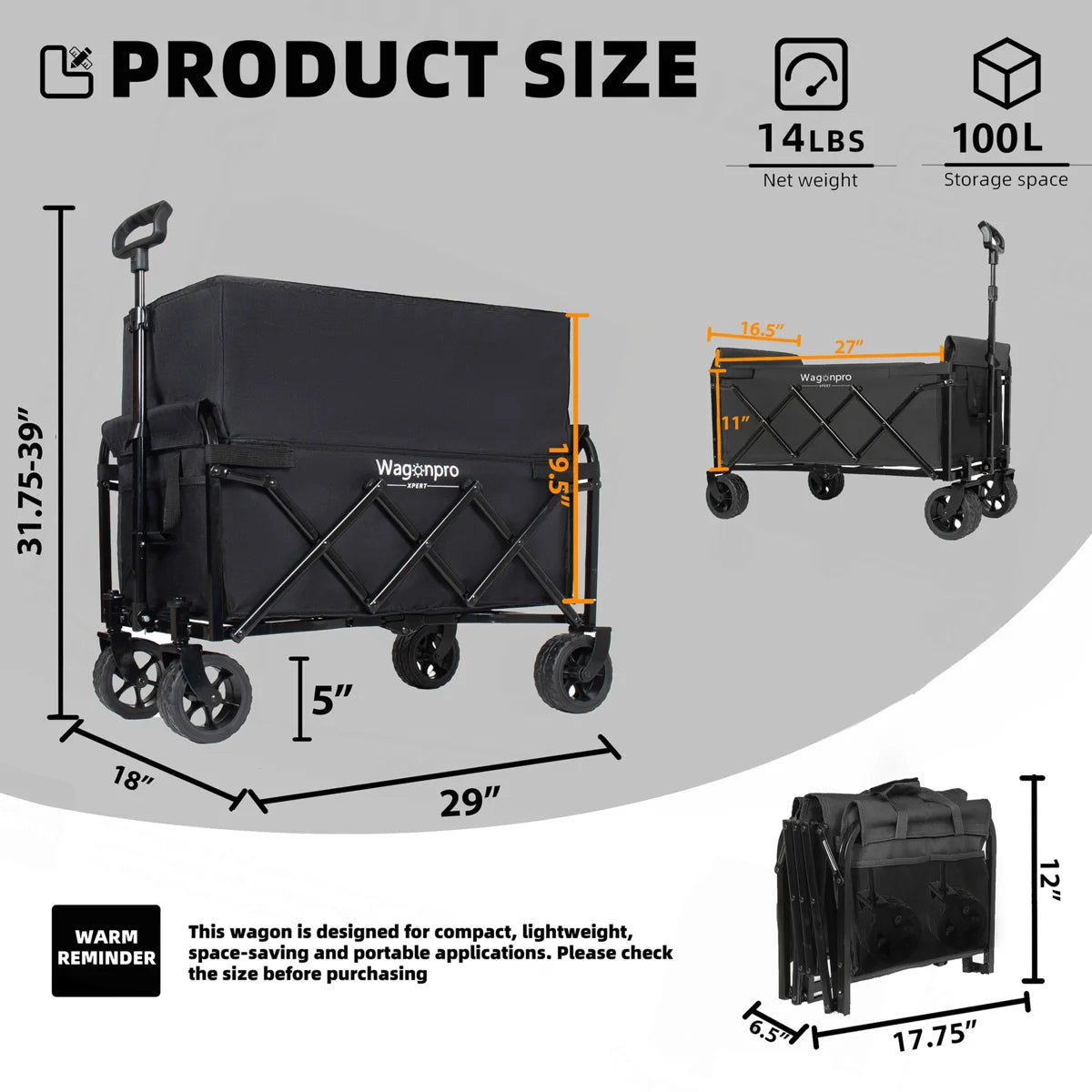 WagonPro 5x2 Wide Wheels- Expandable Dual- Layer Utility Wagon - 220lbs Capacity