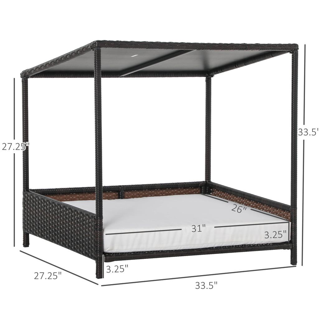 Rattan raised pet bed with canopy with dimensions